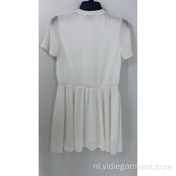 Witte dobby dames chiffon jurk met korte mouwen